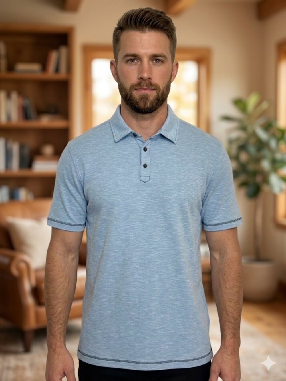 Nat Nast Polo Shirt Medium Classic Men's Light Blue buttons short sleeve luxury
